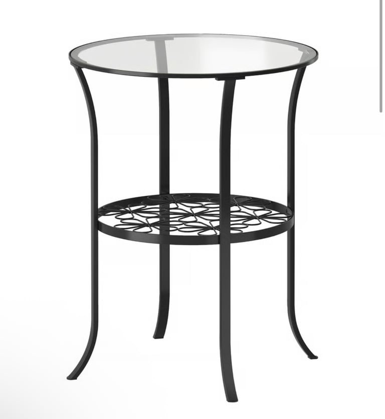 image for IKEA Glass Top Side/Coffee Table with Black Metal Frame Shelf