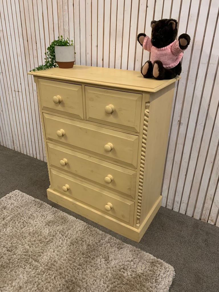Large 2 over 3 chest of drawers in a Buttermilk Yellow Colour.