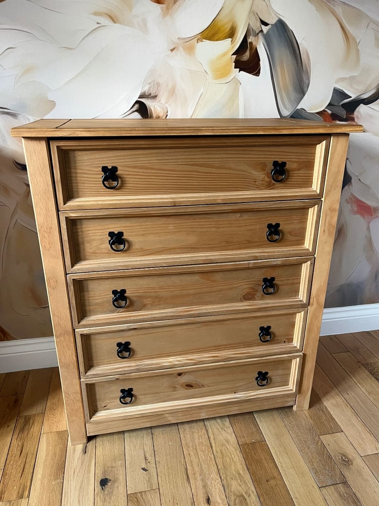 Two Corona 5 Drawer Chest Rustic Distressed Waxed Pine Storage Bedroom Furniture