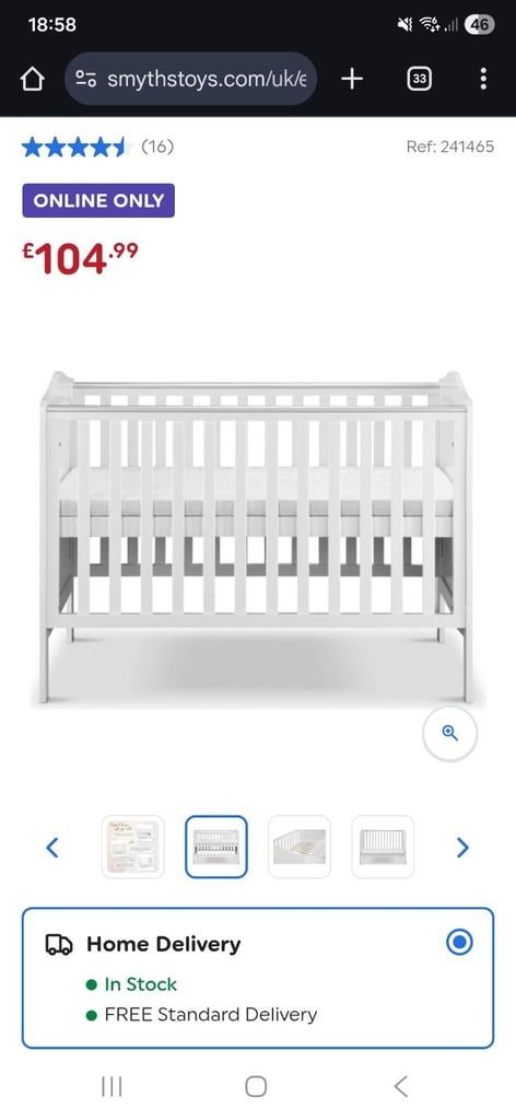 Nested Alexandra Mini Wooden Cot Bed White with mattress