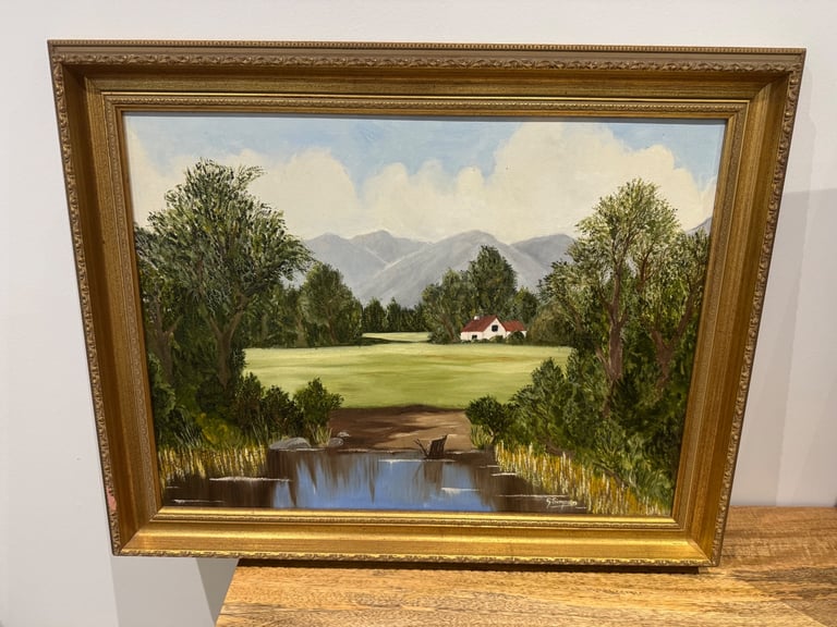 Painting by G Simpson 1987 titled the cottage 