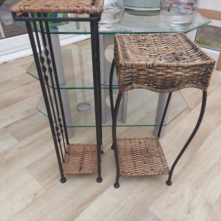 image for Decorative side tables with iron looking sides and wicker tops