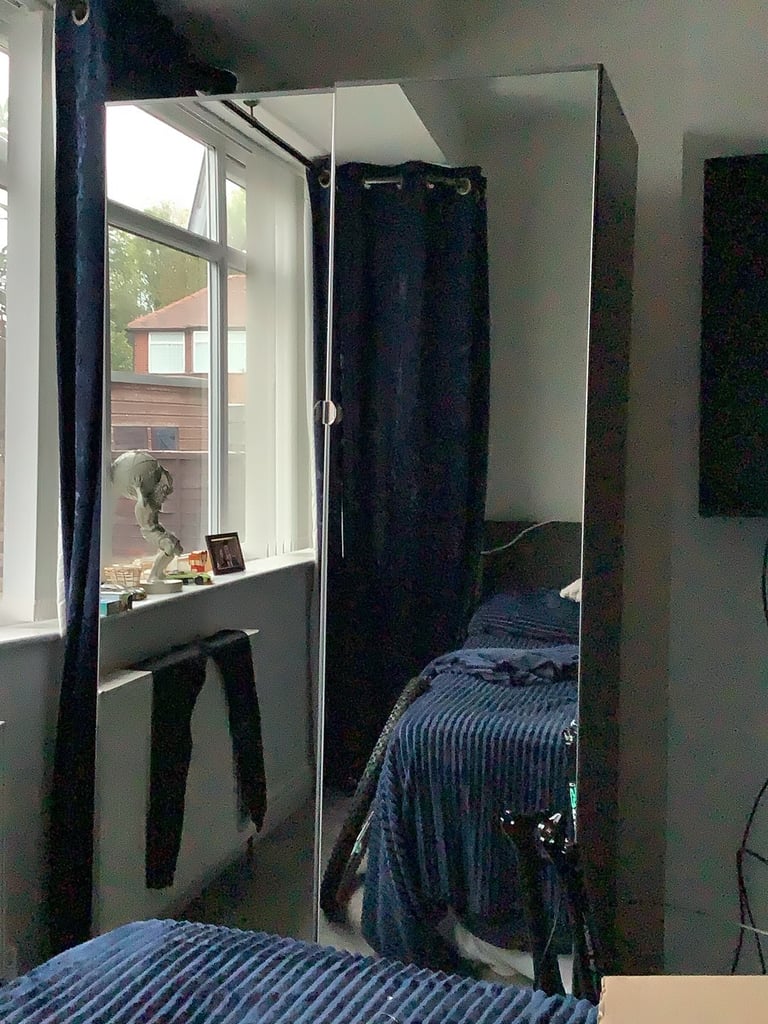 IKEA double wardrobe black with mirrored doors 