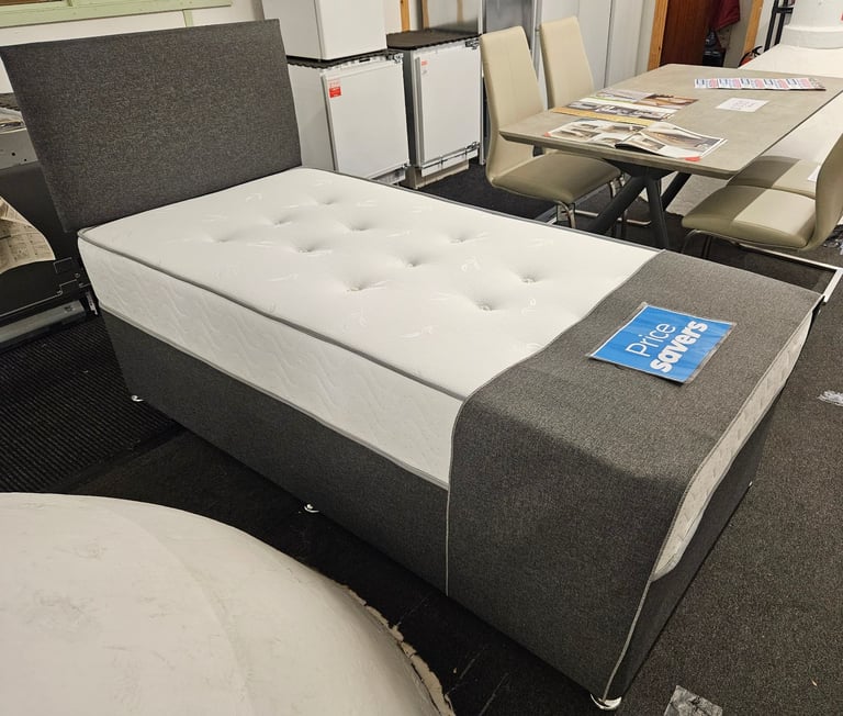 Single Divan Base & Headboard With Mattress (Brand New)