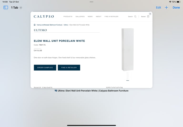 image for Calypso, Ultimo, Eleni Bathroom Wall Unit - Porcelain White High End Bathroom Cabinet