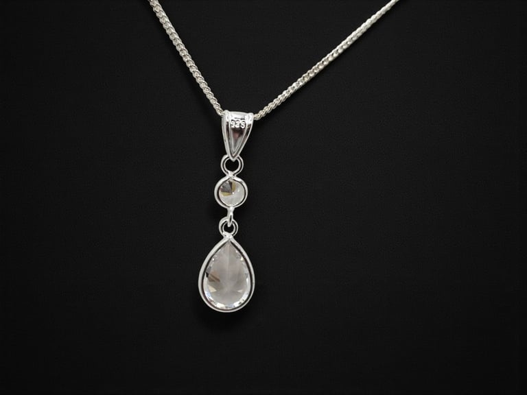 Sterling 925 Silver Drop CZ Pendant & Chain
