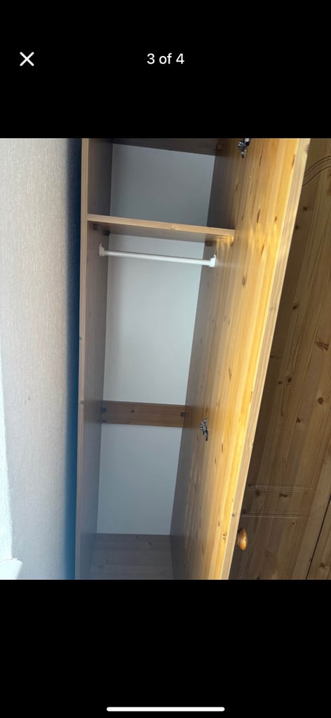 pine veneer triple wardrobe and set of drawers 