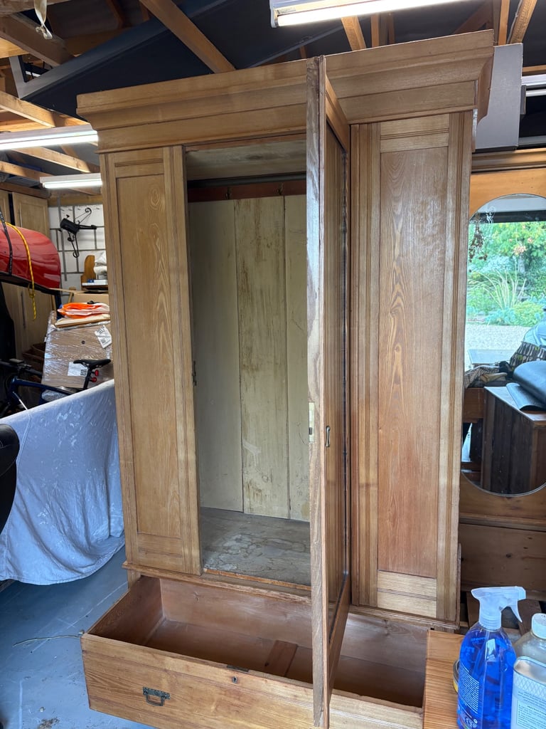 Antique Pine Double Wardrobe with mirror