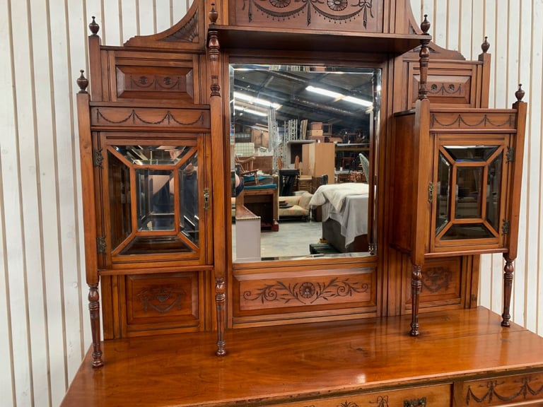 Display Cabinet/ Dresser Antique Edwardian Mirror Back Walnut 
