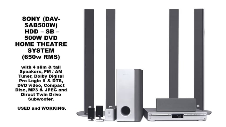 image for SONY (DAV-SAB500W) HDD – SB – 500W DVD HOME THEATRE / CD STEREO SYSTEM (650w RMS)