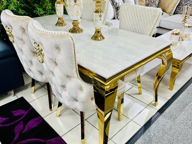 Premium gold dining table and 6 chairs 