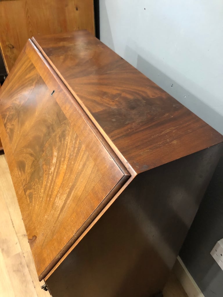 Antique wooden bureau writing desk with drawers 