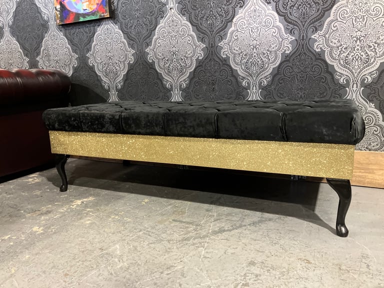 HUGE Immaculate Queen Anne Buffet Footstool Black and Gold - Delivery