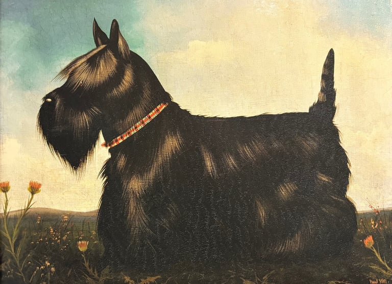 Framed Seated & Standing Scotty Dog Portraits by Paul Stagg.  Both Presented in Great Condition