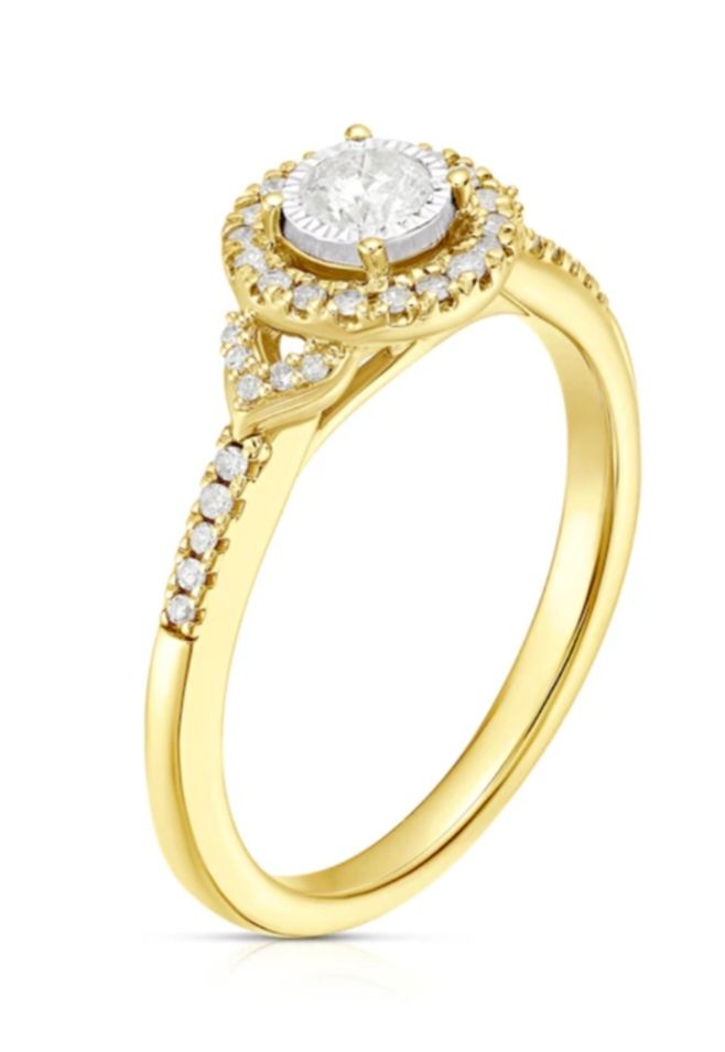 engagement rings used Engagement Ring 9ct Yellow Gold Illusion Set Halo 0.25ct D