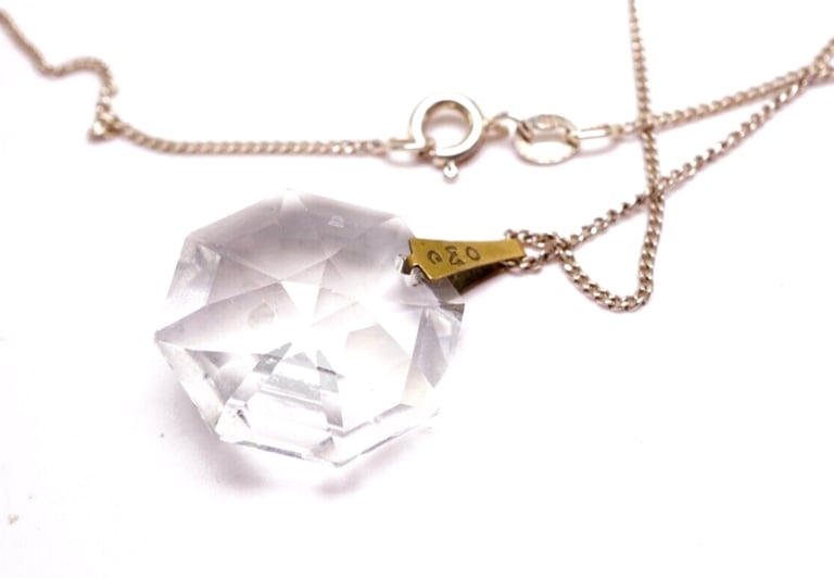 image for ae jewellery-STERLING SILVER - Crystal Pendant On A Fine Curb Chain 19 Inches 2.3 Grams