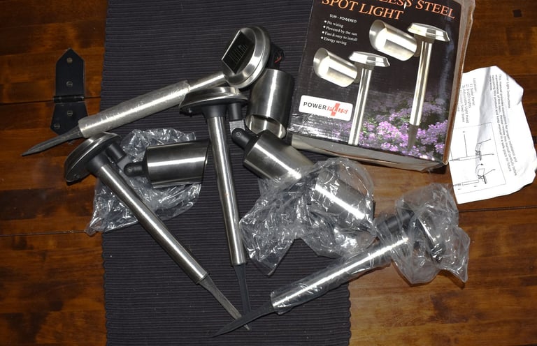 image for Stainless Steel Solar Garden Spotlights - Don't know if they work. Collection: Bush Hill Park