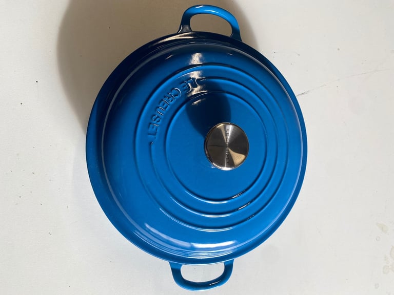 image for Le Creuset blue 26cm shallow 2.1ltr casserole dish with lid 