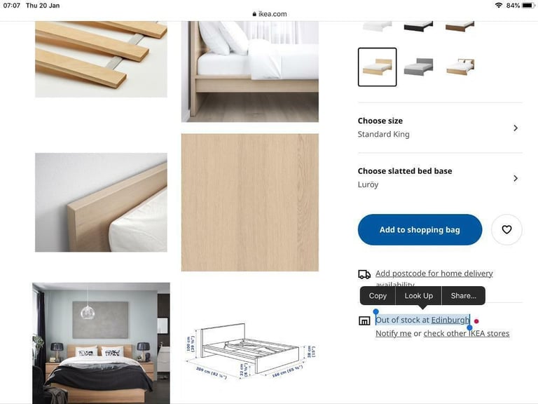Ikea bed fits mattress 190 x 200 oak look