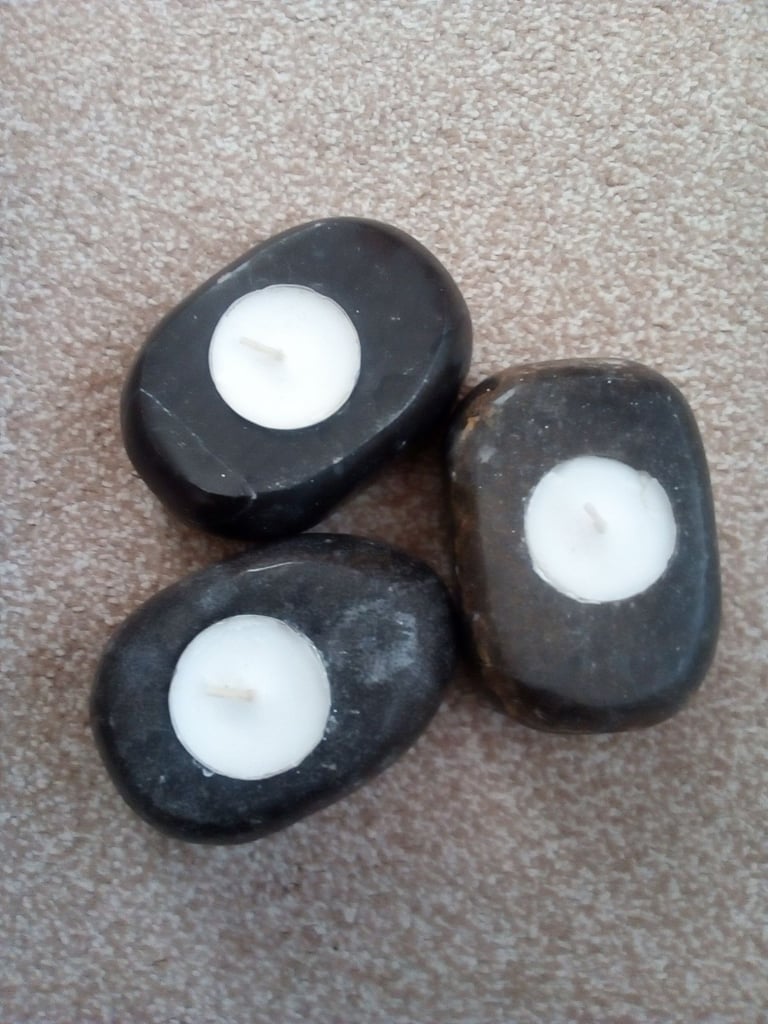 image for Black Marble Effect Tea Light Candles Holders x 3