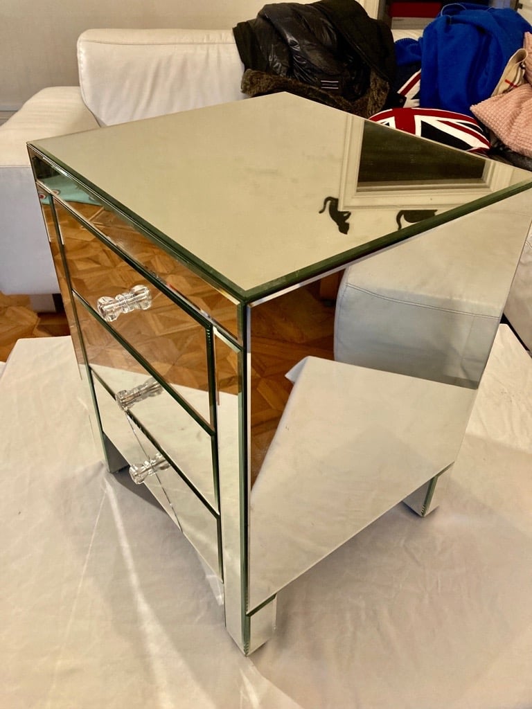 Mirrored Bedside Table with 3 Draws .