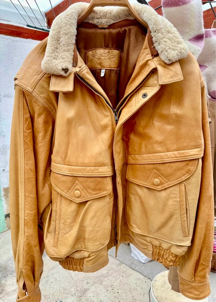 Men's Real Leather Tan Flight Jacket Size M - Good condition