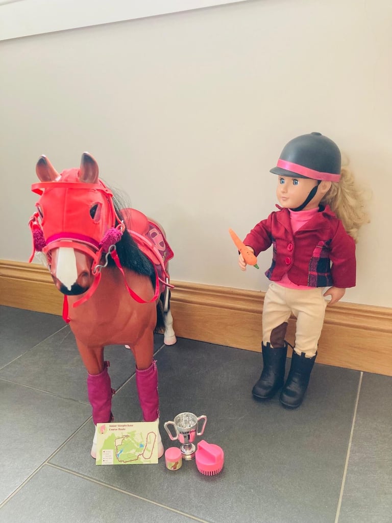 image for Our Generation thoroughbred horse, rider and accessories.