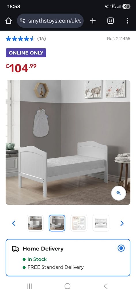 Nested Alexandra Mini Wooden Cot Bed White with mattress