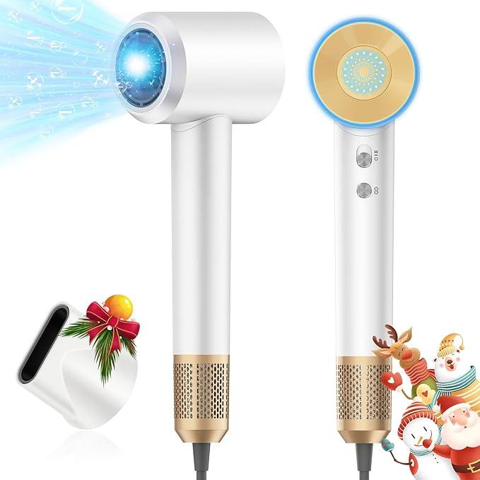 image for White and Gold High-Speed Hair Dryer - Low Noise, Thermo-Control