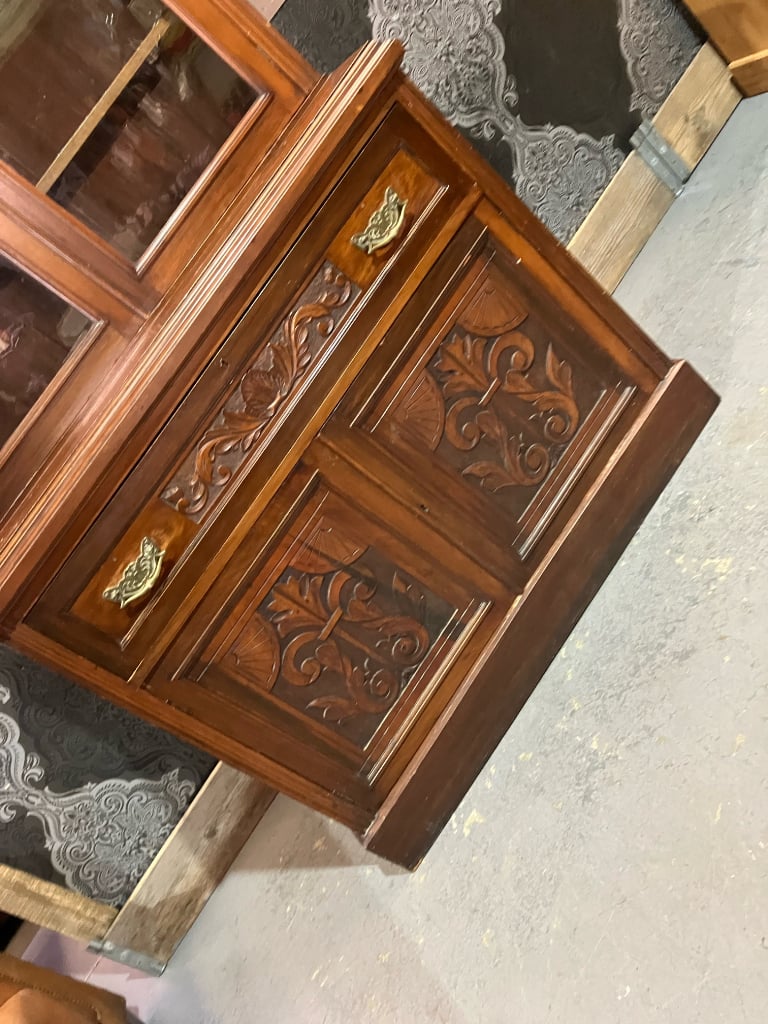 Stunning Handsome Vintage HUGE Oak Bookcase Secretaire Desk Cabinet with Glass Doors- Delivery