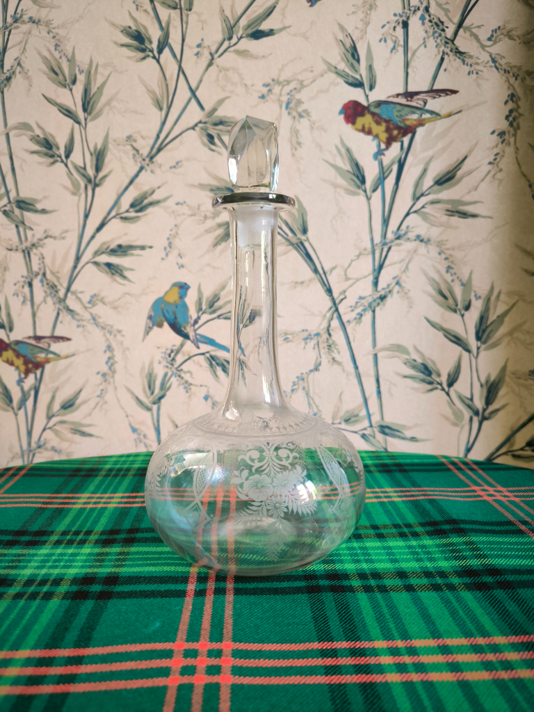 image for Antique Victorian Etched Glass Decanter / Carafe