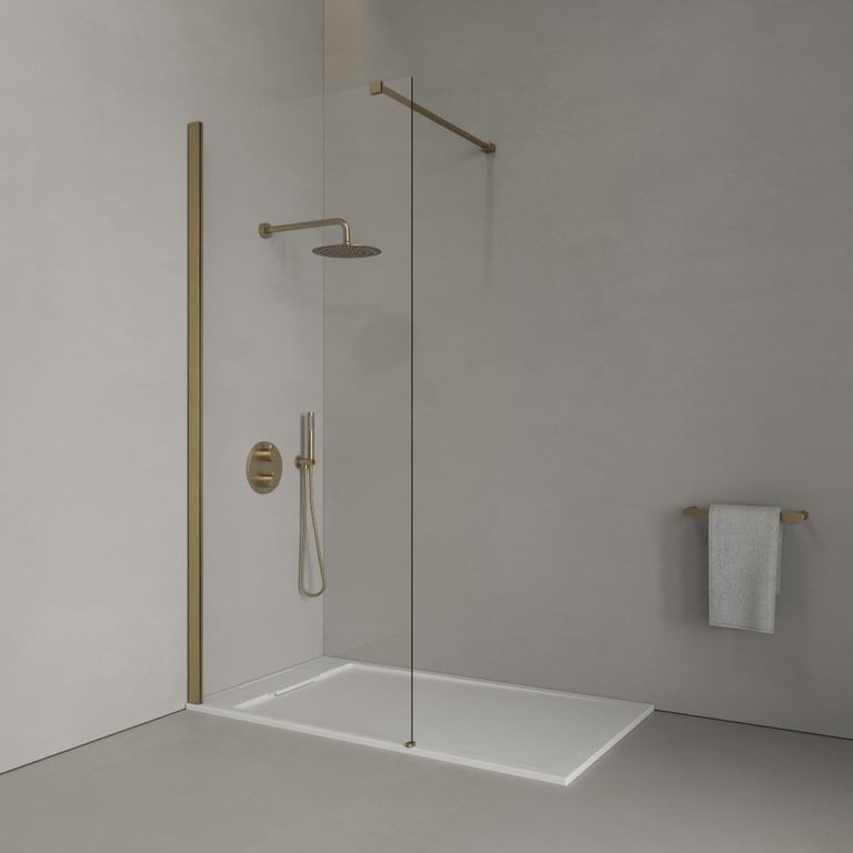 image for Iconix 1200mm Wetroom Panel & Support Bar - Brushed Brass RRP £297 Our Price £175