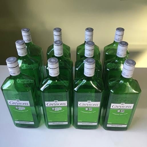 image for 12 Greysons London Dry Gin empty 1 litre Bottles