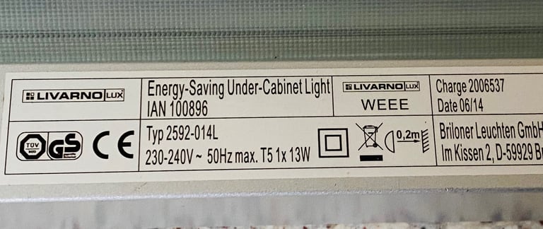 LIVARNO LUX Tilting Energy-Saving Under-Cabinet Light…  IAN 100896..Typ 2592-014L T5 1x13W