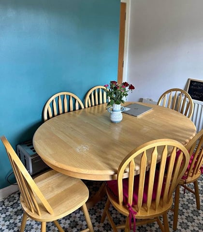 Extendable dining table with TWO chairs only in Thornliebank
