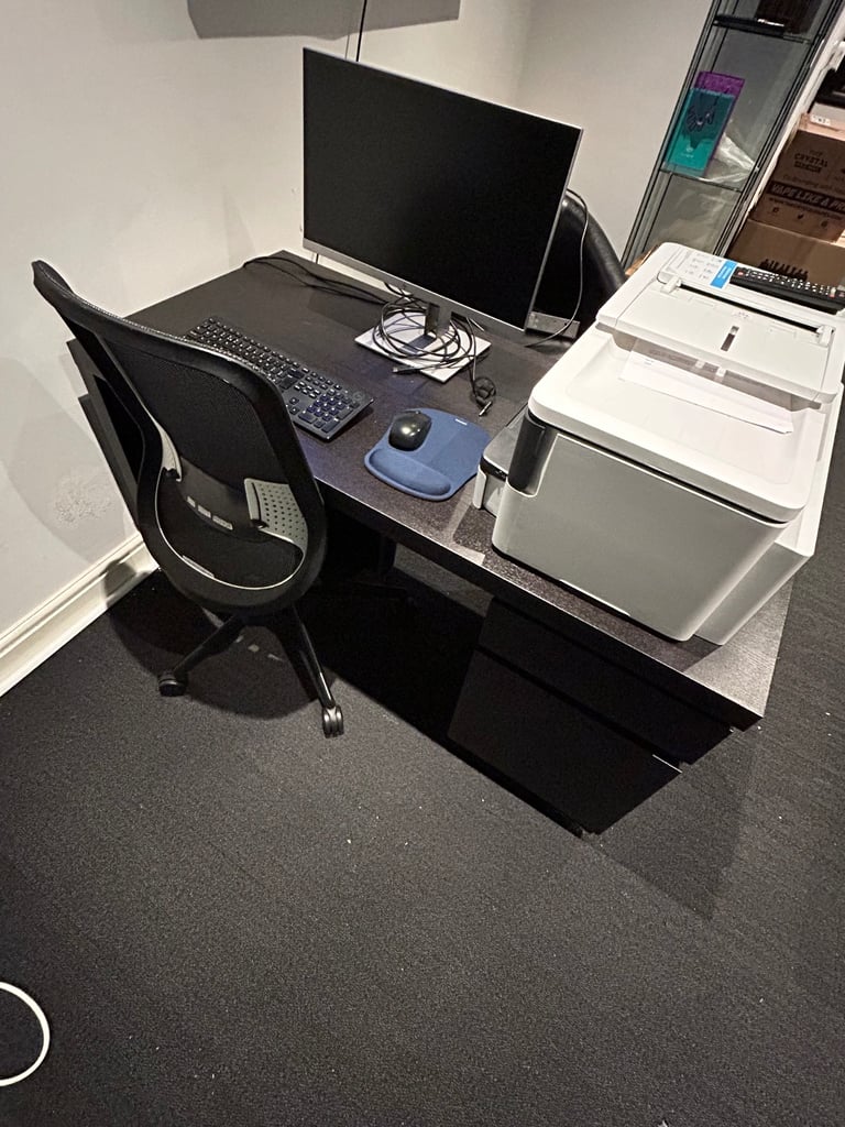 image for Black Office Desk With Drawers Like New