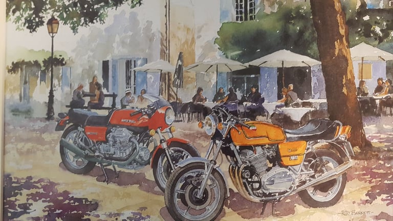 image for Laverda Jota & Moto Guzzi outside Italian cafe limited edition print