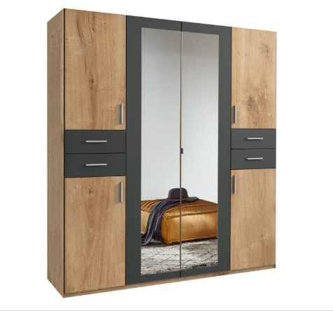 image for Brand New - Vegas4 Door Wardrobe with 4 Drawers - Oak