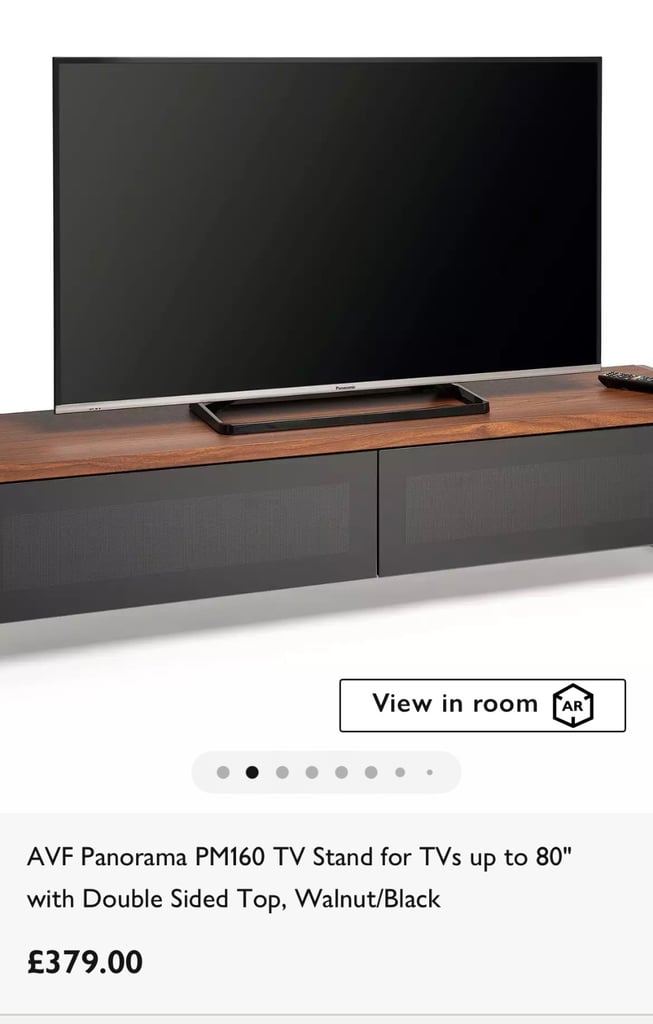 image for TV unit/ stand from John Lewis, wood with black glass doors