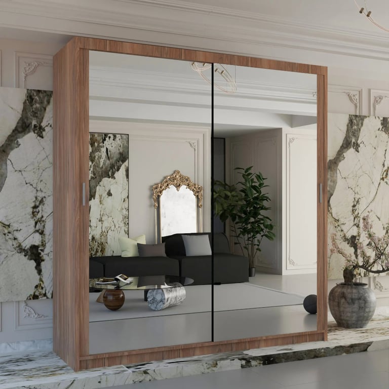 Brand New Milan 2 or 3 Doors Sliding Wardrobe with Full Mirrors, Shelves, Rails