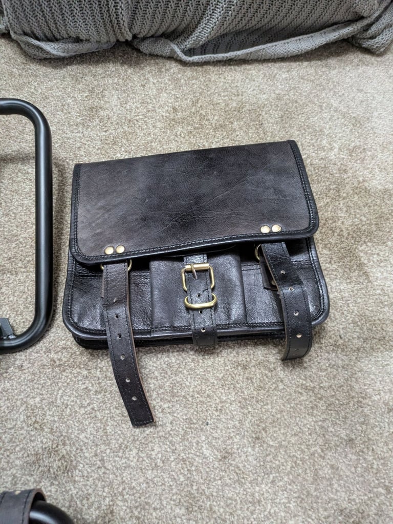 Royal Enfield luggage racks with leather panniers 