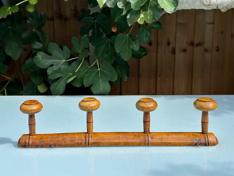VINTAGE FRENCH FAUX BAMBOO COAT RACK, COAT HOOKS, HAT RACK, FOUR HOOK - L51.5cm - WILL POST!