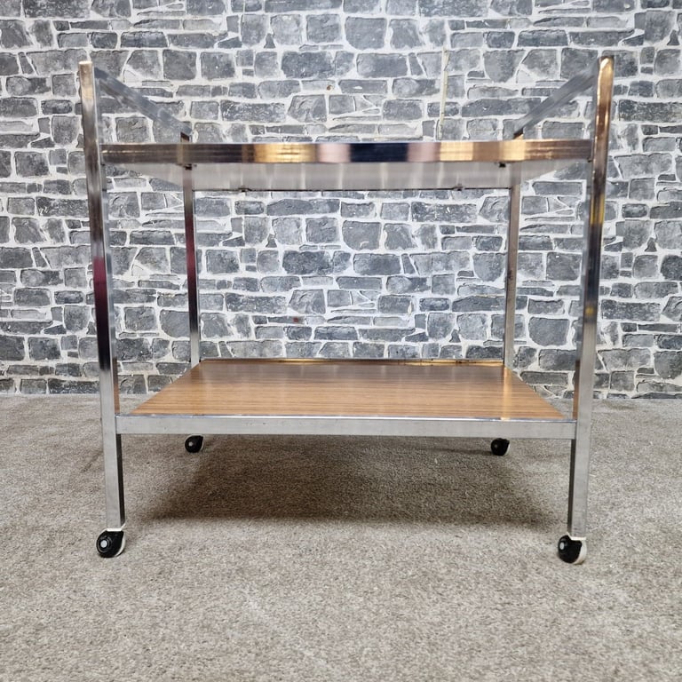 Vintage Chrome & Wood Effect Drinks Trolley on Castors