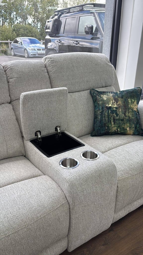 Fabric Power Recliner Grey or Beige Corner Sofa New 