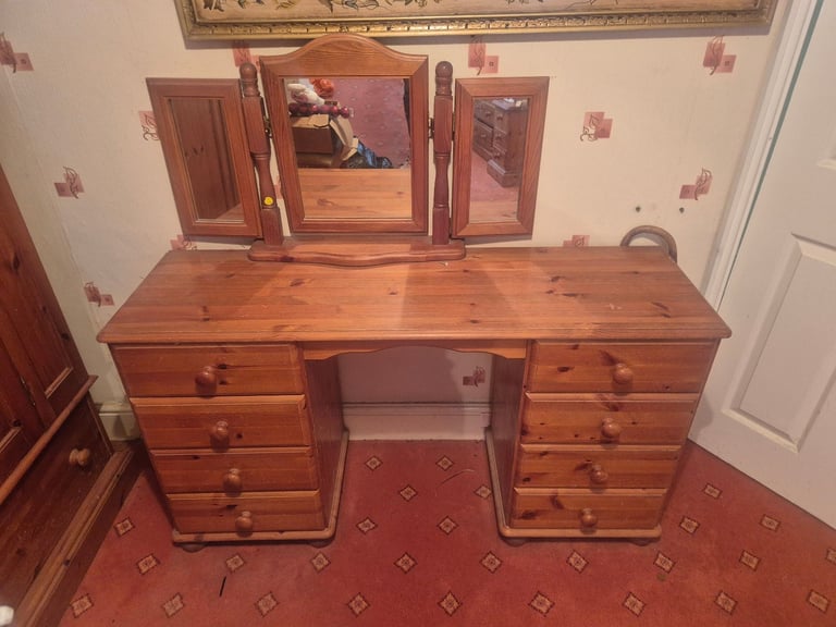 Pine Wardrobes, Drawers Set, and Dressing Table