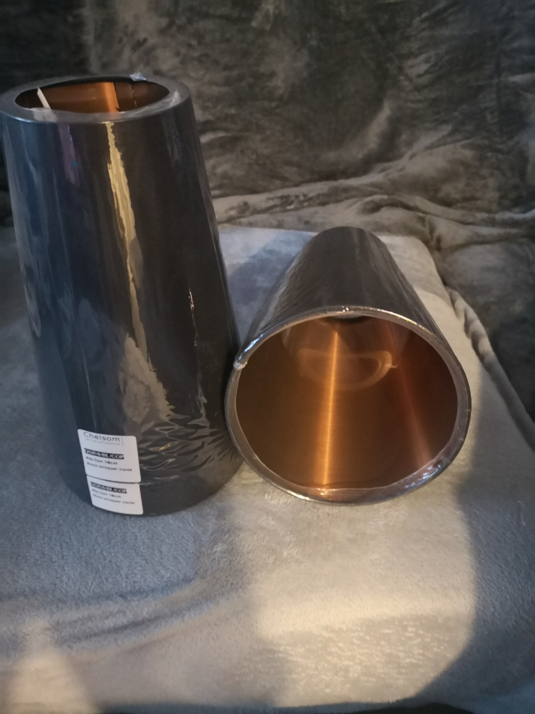 image for Designer lamp or light shades By CHESOLM BLACK OUTER FABRIC COPPER COLOUR INNER 