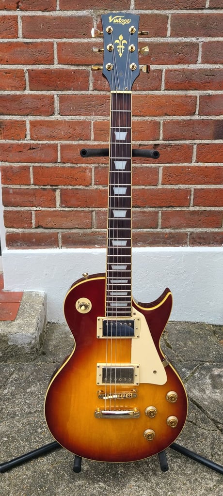image for Vintage V100 Sunburst Les Paul Guitar + Soft Case, Strap, Lead and Plectrums