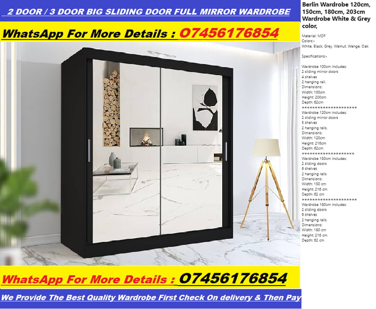 Milan wardrobe 2/3 doormirror sliding door wardrobe for sale in
