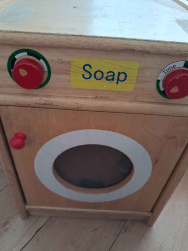 Large wooden toy washing machine