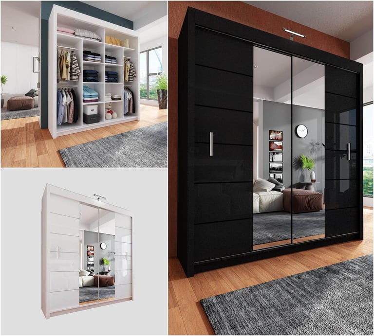 image for Mirrored Sliding Wardrobe with Adjustable Shelves